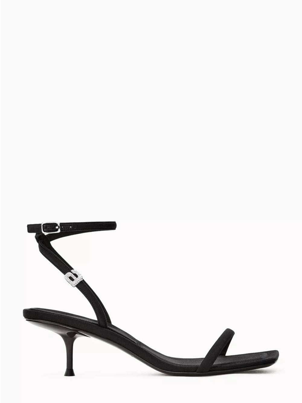 Alexander Wang Black Strappy Kitten Heel Sandal with Crystal Buckle